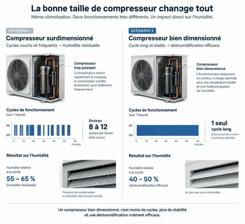 Schéma comparatif du dimensionnement d'une climatisation pour une aide installation climatisation optimale