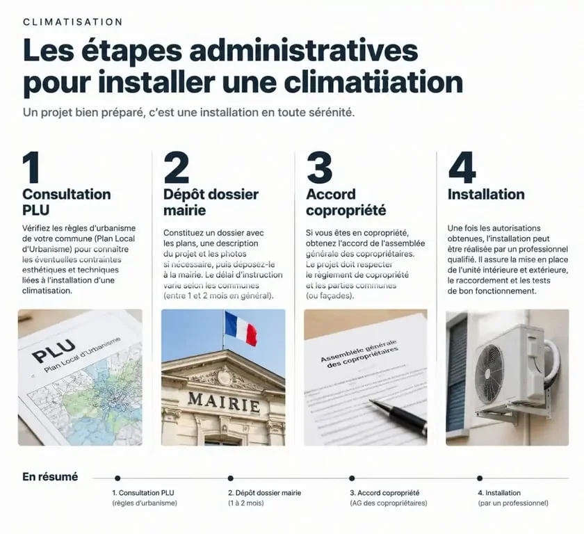 Infographie des étapes pour l'autorisation d'installation de climatisation