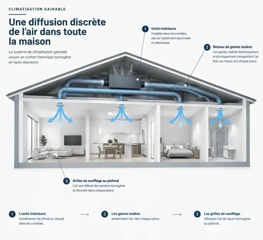 Schéma de fonctionnement d'une climatisation gainable pour comprendre le coût installation climatisation gainable