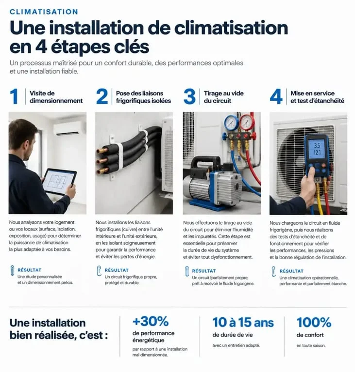 Étapes clés d'une installation de climatisation Toshiba par un professionnel certifié