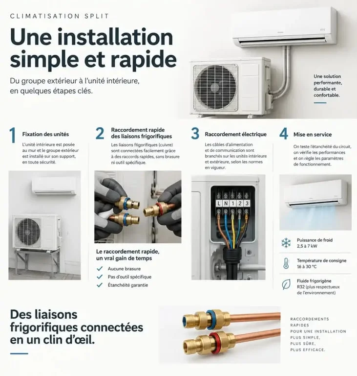 Installation climatisation Airton avec système ReadyClim et raccordement rapide